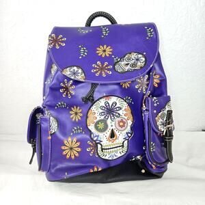 Western Origin Purple Sugar Skull Drawstring Backpack NEW